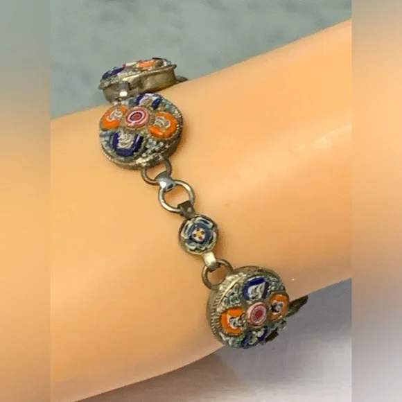 RARE - Antique Vintage ITALY Micro Mosaic Bracelet size 6.3/4” - Picture 5 of 13